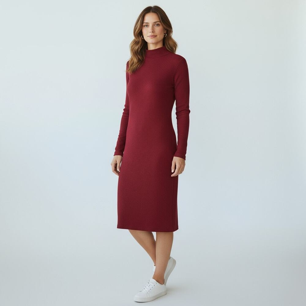 Women's Discourse New York Mock Neck Long Sleeve Red Midi Dress Size Large